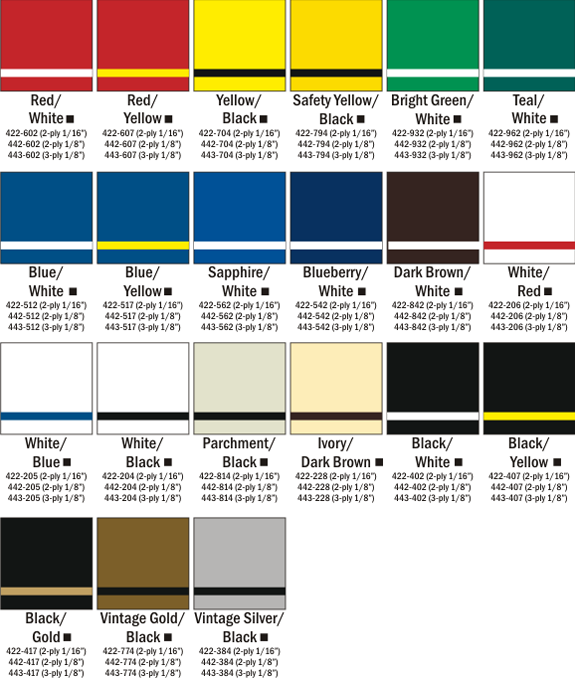 Lacquer Interior Signs Color Chart Choices at Quality Signs & Engraving.