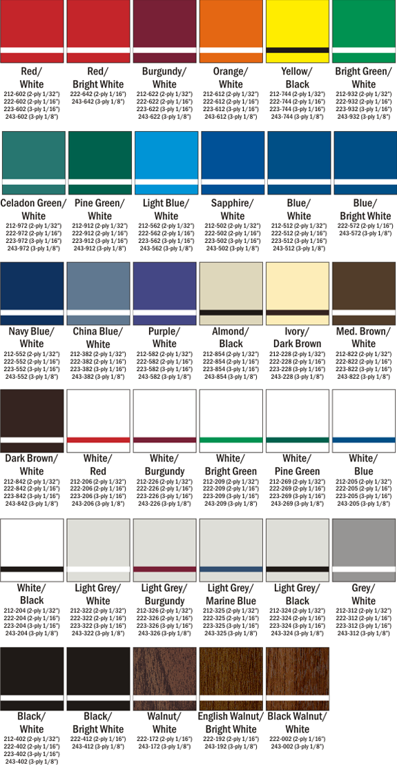 Matte Color Chart Choices at Quality Signs & Engraving.