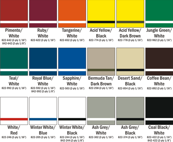 Textures Color Chart Choices at Quality Signs & Engraving.