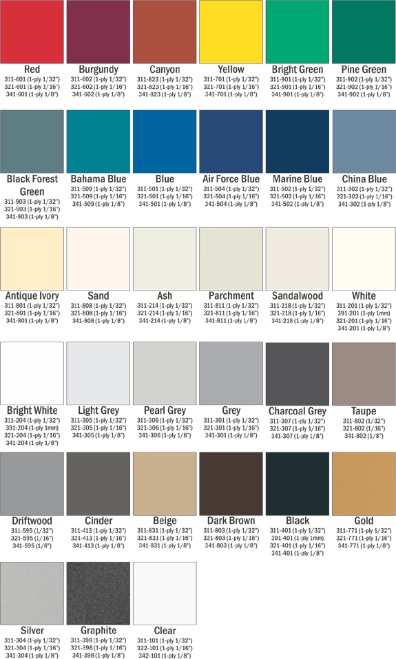 Americans with Disabilities Act (ADA) Interior Signs color chart choices.