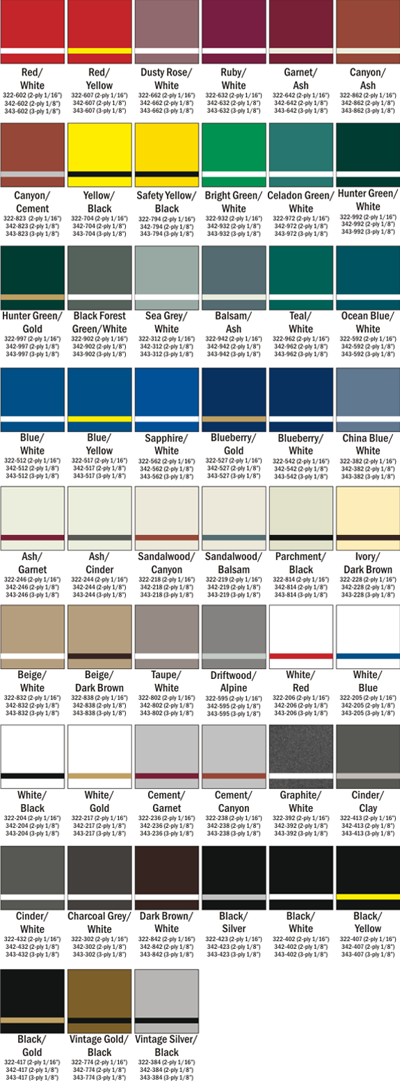 Ultra Matte Front Engravable Color Chart Choices at Quality Signs & Engraving.