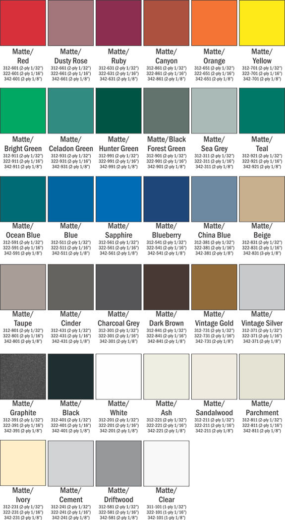 Ultra Matte Reverse Engravable Color Chart Choices at Quality Signs & Engraving.
